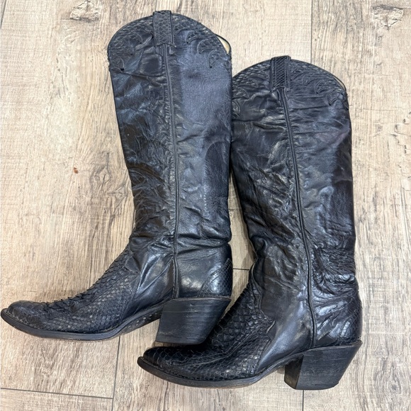 Vintage Larry Mahan 1970’s Black Python Leather Cowboy Boots Size 6.5 - Picture 3 of 10